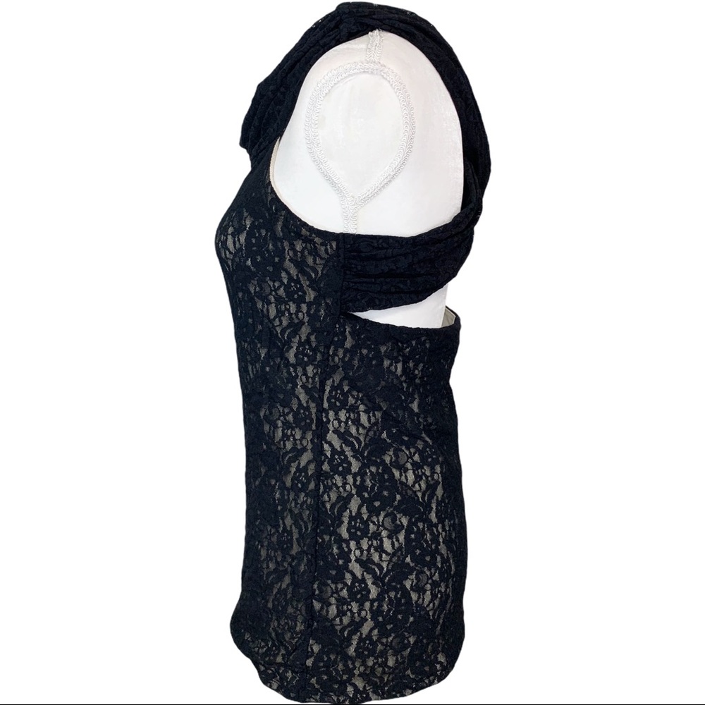 Moda Intl- Black Lace High Neckline Sexy Top -L - Picture 8 of 9